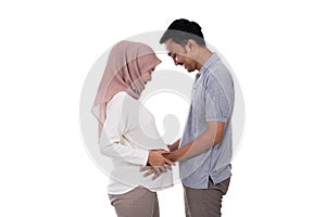 Romantic husband and wife face to face each other