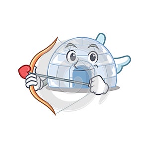 Romantic igloo Cupid cartoon character with arrow and wings