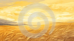 Romantic Illustration: Fields Of Wheat In The Sun