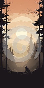 Romantic Illustration Poster: Forest Life In Caninecore Style