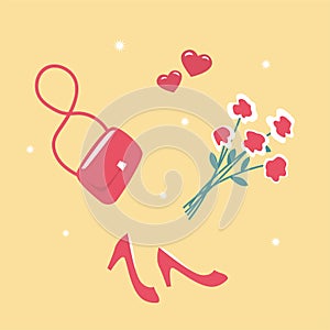 Romantic illustration of a set of womens things