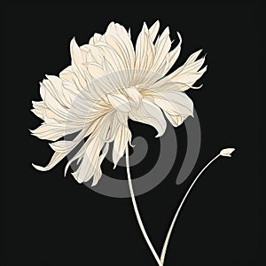 Romantic Illustration Of White Chrysanthemum On Black Background photo