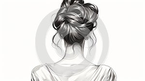 Romantic Illustration Of A Woman With Bun Hair In Realistic Detail