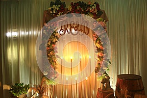 romantic indoor decoration with fresh flowers for weddings, fiancÃ©s, ceremonies