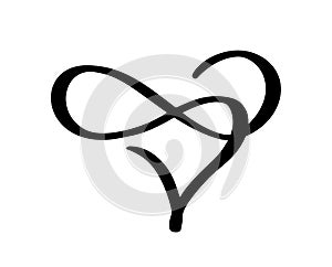 Romantic infinity calligraphy vector Heart love sign. Hand drawn icon of valentine day. Concepn symbol for greeting card, poster