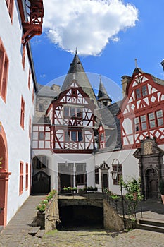Romantic Inner Courtyard of Medieval Buerresheim Castle, Mayen, Rhineland-Palatinate, Germany