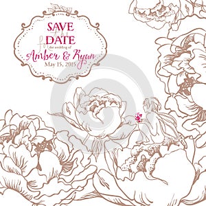 Romantic invitation card with Flowers and cute little Fairy.
