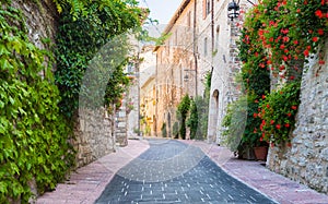 Romantic italian alley in Assisi, Umbria, Italy