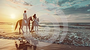 A Romantic Journey on Horseback Along the Beach, Where a Couple in Love Revels