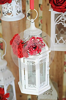 Romantic lantern with red rose