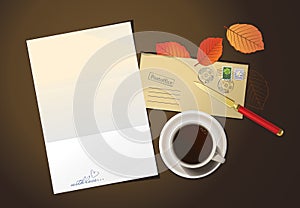 Romantic letter and cup of coffee.