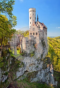 Romantic Lichtenstein Castle on the rock in Black Forest, German