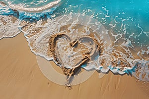 A romantic love heart drawn in the sand on a beautiful beach