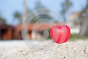 Romantic love symbol red heart on the paradise tropical beach with copy space. Valentine day and Marry Concept