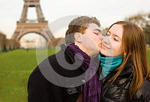 Romantic loving couple in Paris