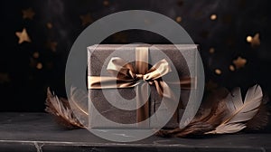 Romantic Luxury Craft Gift Box with Textured Bow and Feathers AI Generated