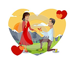 Romantic Marriage Proposal Vector Illustration