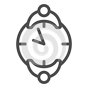 Romantic meeting for two at a table made of clock line icon, dating concept, date vector sign on white background