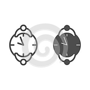 Romantic meeting for two at a table made of clock line and solid icon, dating concept, date vector sign on white