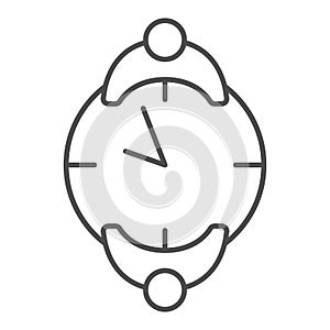Romantic meeting for two at a table made of clock thin line icon, dating concept, date vector sign on white background