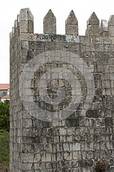 Romantic message on fortress wall saying - I adore youin Portuguese