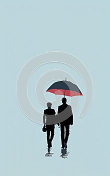 Romantic Minimalism: Two Men Under A Black Umbrella