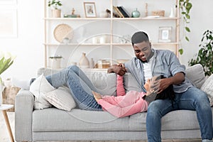 Romantic Moments. Black Couple In Love Bonding Together While Relaxing At Home