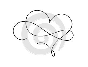 Romantic monoline infinity calligraphy vector Heart love sign art line. Hand drawn icon of valentine day. Concepn symbol