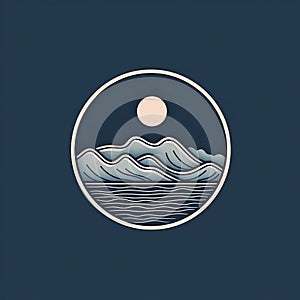 Romantic Moonlit Seascapes Logo With Mountains And Ocean