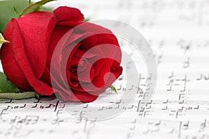 Romantic music, rose, piano sheet