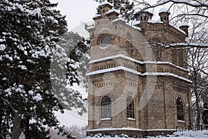 Koch family chapel ruins and family cemetery in Pirita, Tallinn during winter