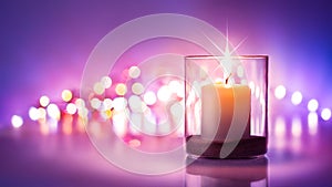 Romantic night with candlelight and bokeh background.New year or