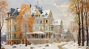 Romantic Nobleman\'s Hotel In Autumn: A David Nordahl Inspired Painting photo
