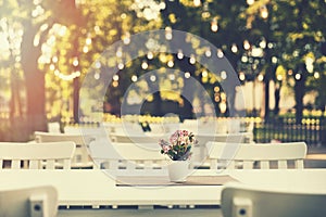 romantic outdoor restaurant in park with string lights