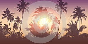 Romantic palm tree silhouette background on a sunny day summer holiday design