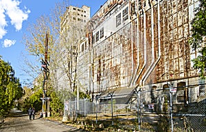 Romantic path beside Historic  Grain Silo No 5 in Montreal Old Port