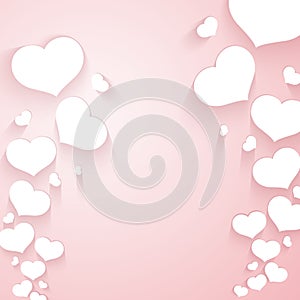 Romantic pattern with flying hearts on a gentle pink background Blank template for posters banners Valentine`s Day advertisements