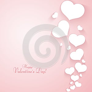 Romantic pattern with hearts on a gentle pink background Text of Happy Valentine`s Day Template for posters banners advertising