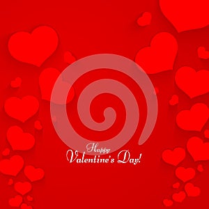 Romantic pattern with hearts on a red background Text of Happy Valentine`s Day Template for posters banners advertising