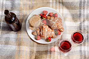 Romantic picnic with drink and food