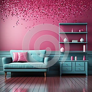 Romantic pink and blue room with confetti-like dots