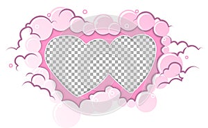Romantic pink frame hearts template. Wedding card, valentine`s day greetings, lovely frame.