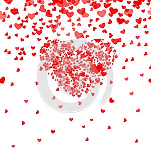 Romantic pink heart background. Vector illustration for holiday design. Many flying hearts on white pattern. For wedding