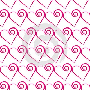 Romantic pink heart pattern. Vector illustration for holiday design. Many flying hearts on white background.