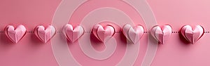 Romantic Pink Paper Hearts on Isolated Background - Valentine\'s Day Concept with Minimalist Flat Lay and Pastel Colors