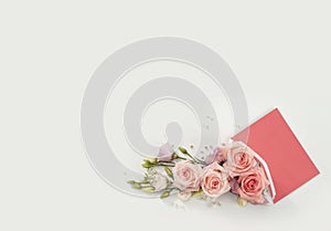 romantic pink roses in envelope