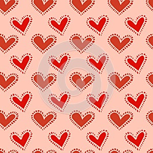 Romantic pink seamless pattern with hearts.