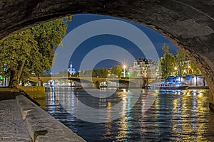 Romantic Place on Docks in Paris With Water Boats Cruises Stone Bridge and Buildings