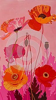 Romantic Poppies: A Vibrant Canvas of Puce, Vermillion, and Mari photo