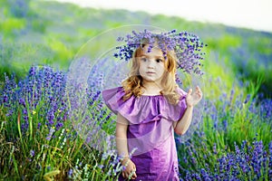 Romantic portrait of the beautiful little girl with a flower in her hair